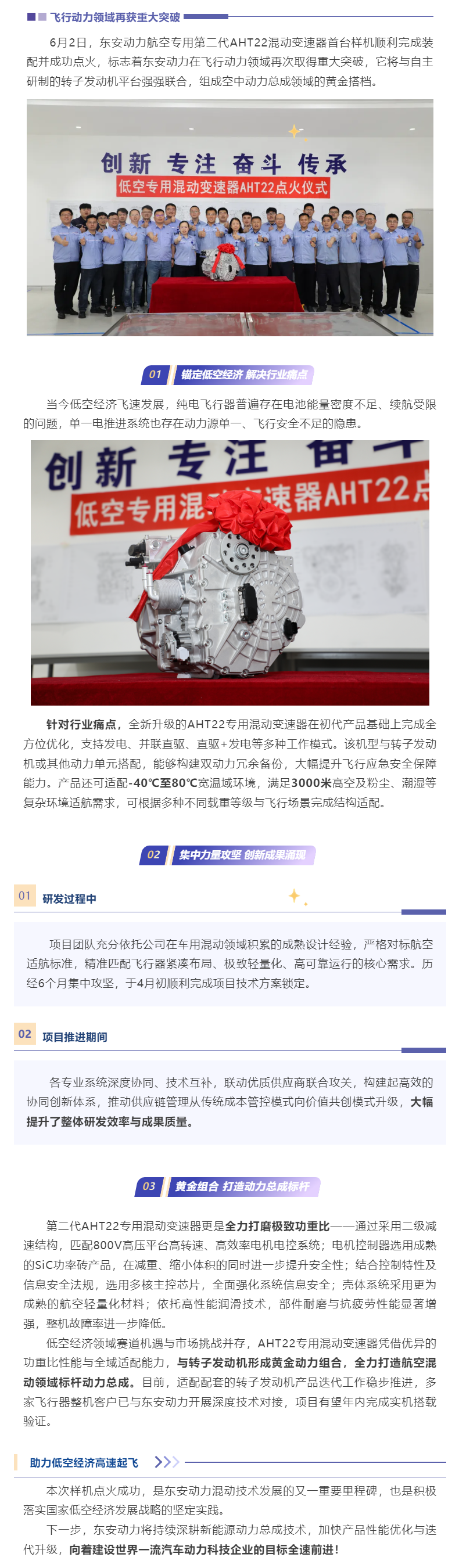 黄金搭档就位！bwin必赢电子唯一官网AHT22航空专用混动变速器首台样机点火成功